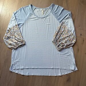 Matilda Jane XXL Women's Heart To Heart Botanical Shirt Tunic Floral Blue Stripe